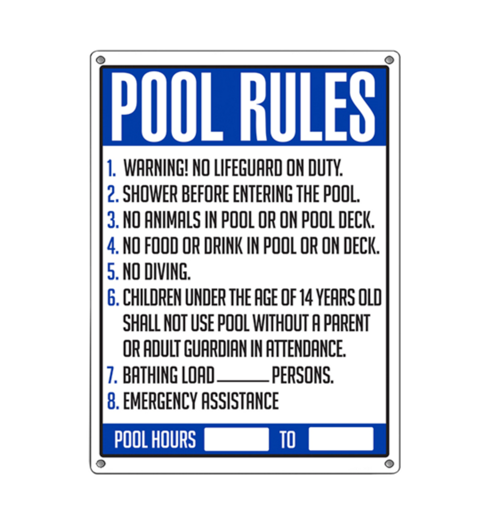 Commercial Pool Rules Sign - Pool Baron